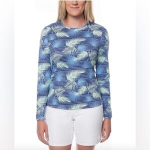 Hang Ten Blue and Green Palm Leaf Long Sleeve Top sun protection top